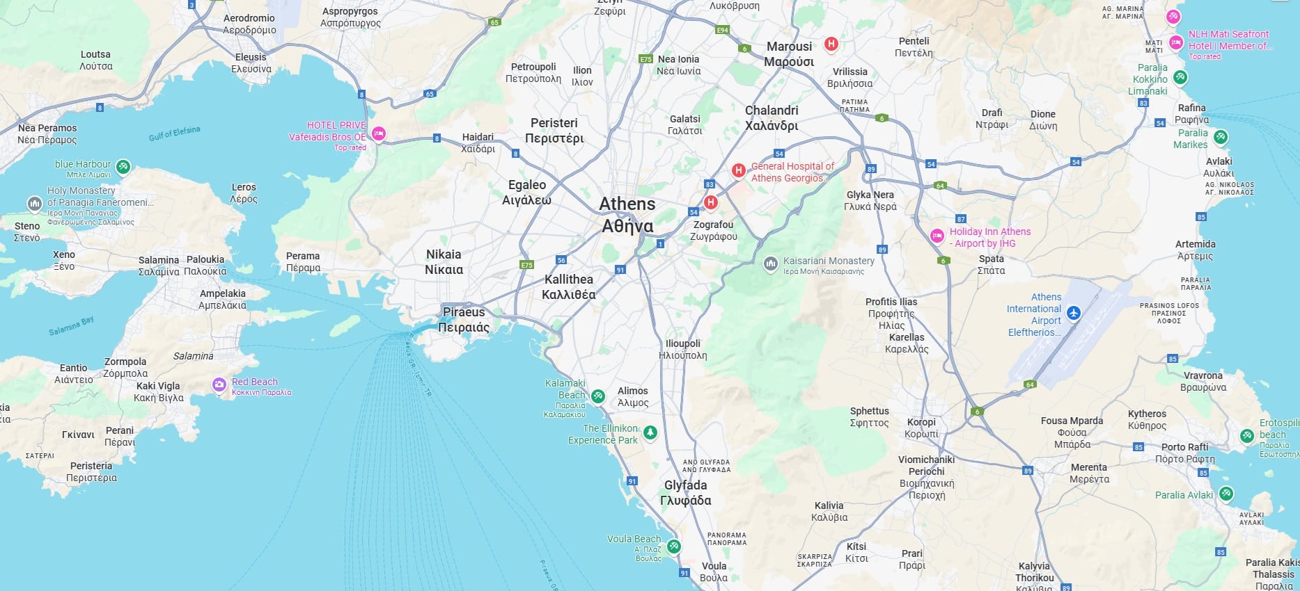 Χάρτης κλινικών KRL στην Αττική